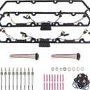 WMPHE Compatible with 2 Valve Cover Gaskets + Inner Injector Glow Plug Harness with Relay + 8 Glow Plugs Ford F250 F350 E250 E350 Diesel Powerstroke 7.3L 1999 2000 2001 2002 2003, OEM F81Z-6584-AA