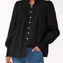 PRETTYGARDEN Fall Lantern Long Sleeve Shirts for Women 2026 Trendy Button Vneck Pullover Henley Tops Dressy Work Blouses (Black, M)