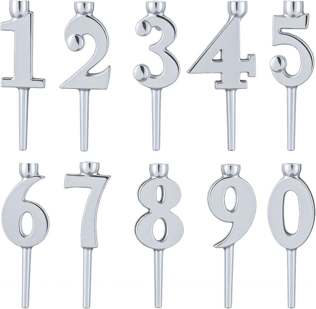 Otoolling 1 Set Number Candle Holder Set Silver Candle Holder Gifts Handmade Recycled Aluminum Toppers for Birthdays Cakes Anniversaries Celebrations