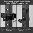 J Hooks for 2" x 2" Power Rack, Rubber Pad J-Hook for Power Cage, Bottom Reinforced Steel J Cups for Squat Rack, Heavy Duty Barbell Holder, Black