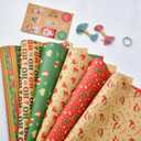 Pack of 2 Layninder Christmas Wrapping Paper, 8 Sheets Vintage Kraft Wrapping Paper w/Tags Stickers Rope, Xmas Paper w/Santa Reindeer Merry Christmas, Gift Paper for Holiday (27.6x19.7in, Folded)