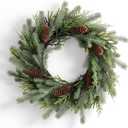 DN DECONATION 24" Christmas Wreath for Front Door, Sage Green Pinecone Wreaths Christmas Decor, Xmas Holiday Wreath Outdoor Indoor for Wall, Porch, Mantel Decoration (Green and Brown)