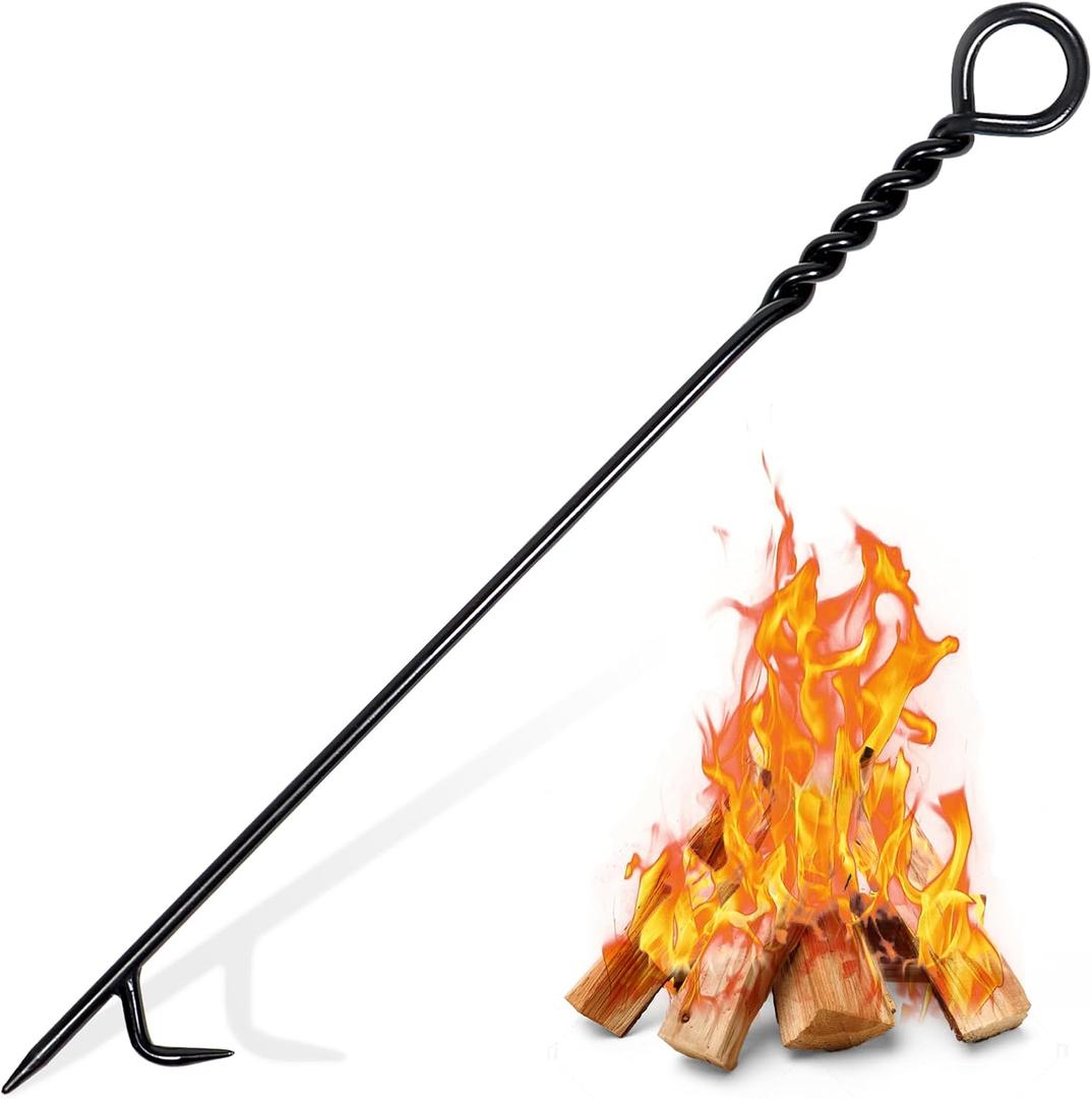 One-Piece Fire Poker for Fire Pit Outdoor 26in Manganese Steel