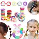 818Pcs+Hair Accessories for Baby Girls Ties Seamless Cotton Elastics Bands Colorful Mini Rubber Tie Bow Purple Clips Flower Claws Assorted Ponytail Holders Soft for Thin Hair Braids Girls Age 1-8