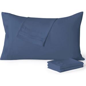 YIYEA Pillow Cases Standard Size Set of 4, Ultra Soft 1800TC Hotel Quality Double Brushed Microfiber Embroidered Pillowcases, Envelope Closure, Fade Resistant (20"x26", Denim)