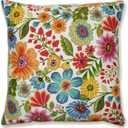 2 Pcs Pillow Perfect Bright Floral Indoor/Outdoor Accent Throw Pillow Plush Fill, Weather, and Fade Resistant, Floor - 25" x 25", Blue/Purple Gregoire
