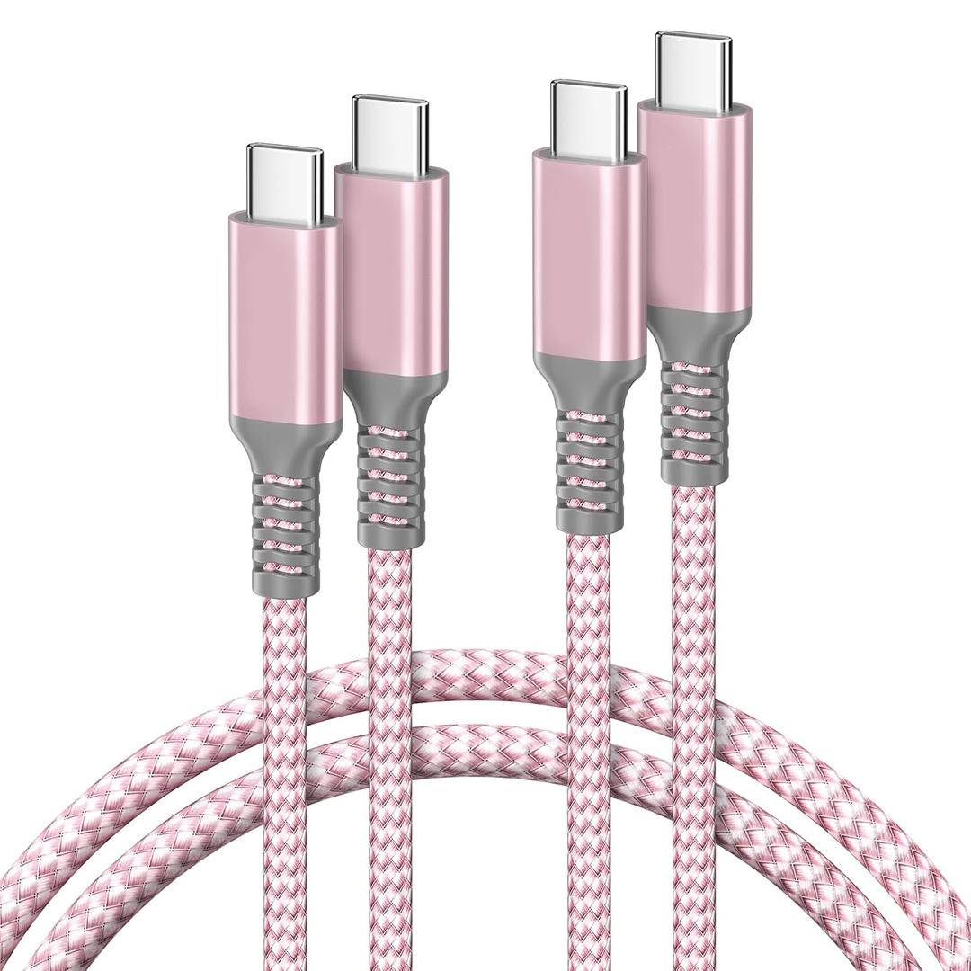 Basesailor USB Type C to C 100W Cable 10ft/2 Pack,Power Delivery Fast Charging Charger Cord for MacBook Mac,iPad Pro 11 12.9 Air 4 5 Mini 6,Samsung Galaxy Note 20 S23 S21 S22 Plus Ultra,A71 A72 A73 (Pink)