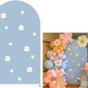 KONPON Daisies Arch Backdrop Fabric Cover Blue Arch Backdrop Stand Covers for Retro Groovy Birthday Party Baby Shower Decoration (2.5ftx6ft(30"x72"), Gx-825)