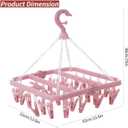 Clothes Drying Rack with 32 Clips, Foldable Hanging Rack, 360 Rotatable Hook for Drying Socks Baby Clothes Towels Gloves(Light Pink)