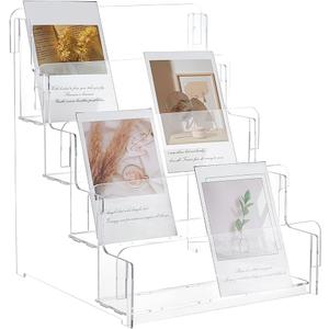 FINGERINSPIRE 4-Tier Acrylic Postcard Display Stand 10.7x10.6x12.2inch Clear Acrylic Greeting Card Display Holder Sticker Postcard Photo Stamp Cards Vendors Retail Display Rack Mail Organizer