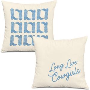 okaxscm Long Live Cowgirls Western Pillow Covers 18x18 Set of 2, Coastal Cowgirl Room Decor, Cowgirl Bedroom Decor, Western Room Decor for Teen Girls, Cowgirl Stuff, Western Gifts for Women (Blue)