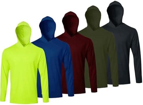 LeeHanTon Mens Long Sleeve Shirt Lightweight Sun Protection Fishing Shirts Athletic Hoodie Shirts 5 Pack,XXL