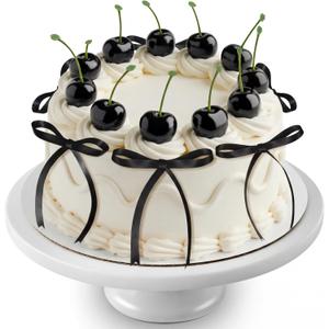 Chunful 24 Pcs Black Cherry Cake Decorations with Black Bows Fake Cherry Cake Toppers Artificial Fruit for Dessert Decor for Birthday, Wedding, Bridal Shower, Baby Shower, Anniversary Party