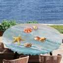 Coastal Tablecloth Round Fitted,Beach Table Cover Waterproof Reusable Ocean Table Cloth with Elastic Edge for Kitchen Dining Party Sea Wave 36-44in (Geometrylaa8839)