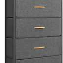 Mifuro Tall Dresser for Bedroom, Vertical Storage Organizer Tower with 6 Drawers, Chest of Drawers with Fabric Bins, Steel Frame, Wood Top for Bedroom, Closet, Entryway- Grey