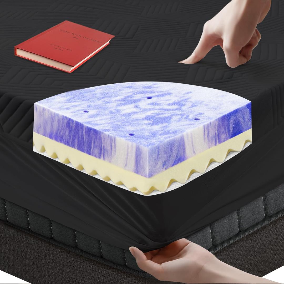 SWINHOM 3 Inch Twin XL Memory Foam Mattress Topper, Ventilated Foam Topper with Viscose Made from Bamboo Cover, Mattress Pad with 18'' Deep Pocket, White