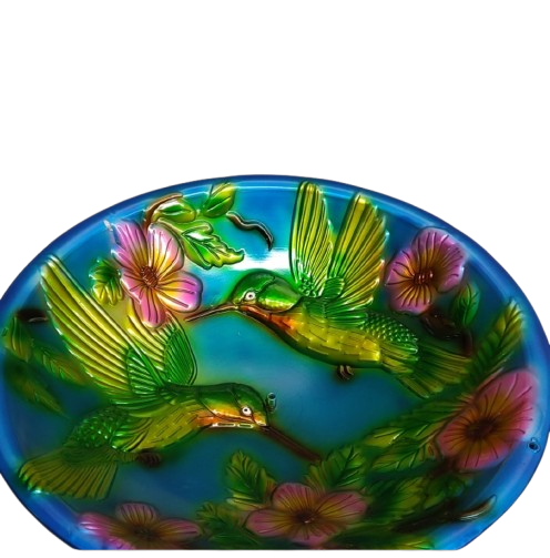 Bird Bath for Outside, Glass Solar Birdbath with Foldable Metal Stand for Garden Yard Patio Lawn Decor, 20 Inch Height, Hummingbird