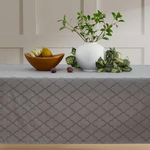 HLC.ME Modena Fabric Tablecloth, Jacquard Fabric Table Cloth for Rectangle Table, Advanced Water Resistance, Fade, and Wrinkle Resistant Table Cloth, Geometric Lattice Pattern - Grey, 57"x84"