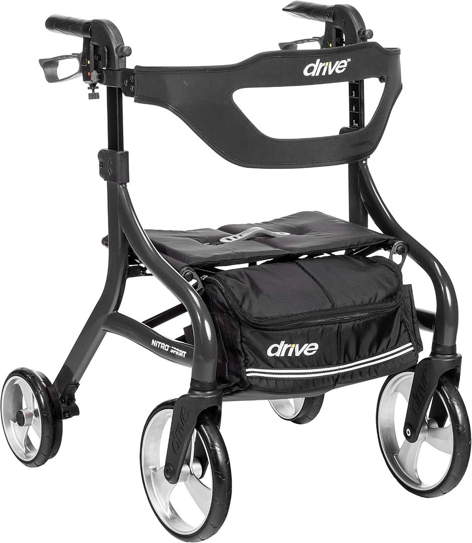 Drive Medical Nitro Sprint Rollator Walker with Seat, Petite Height, Black