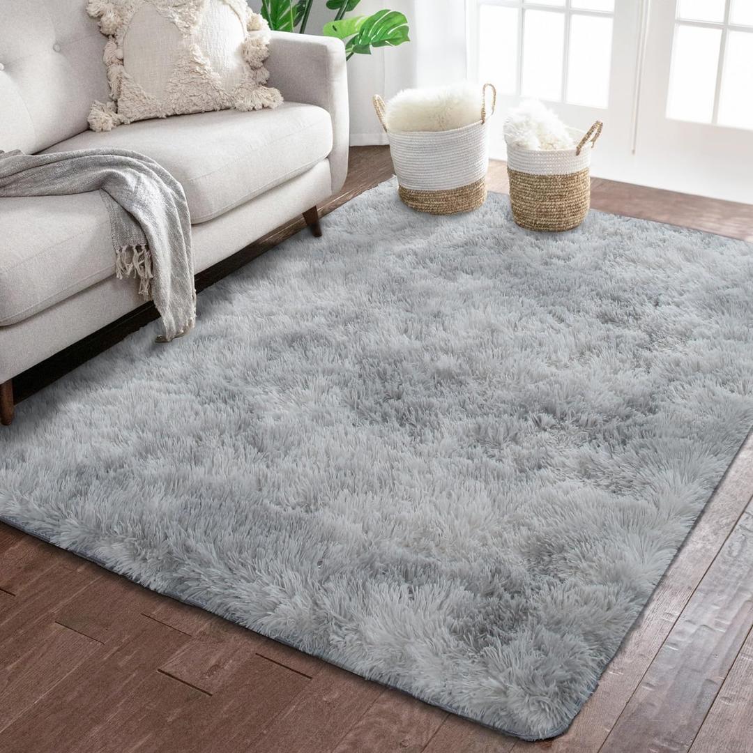3x5 Feet Grey Area Rugs for Living Room, Ultra Soft Tie-dye Fluffy Rugs for Bedroom, Kids Room, Home Decor High Pile Velvety 3'x5' Shag Carpets Light Grey