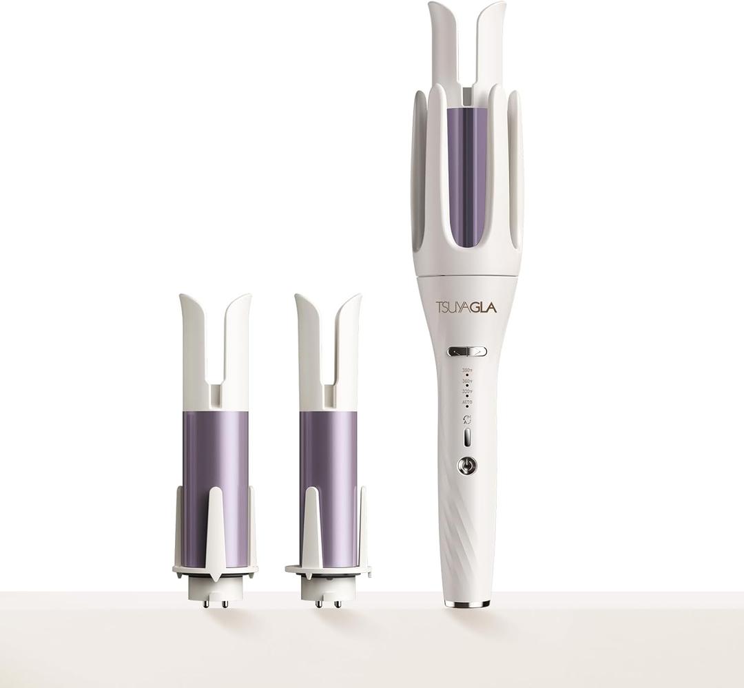 3 in 1 Automatic Curling Iron, Hair Curlers with 3 Curling Barrels (1" - 1.25" - 1.5"), Rotating Curling Iron with 3 Temp, 2-Way Rotation, 10S Fast Heating, Anti-Scald, Dual Voltage, White