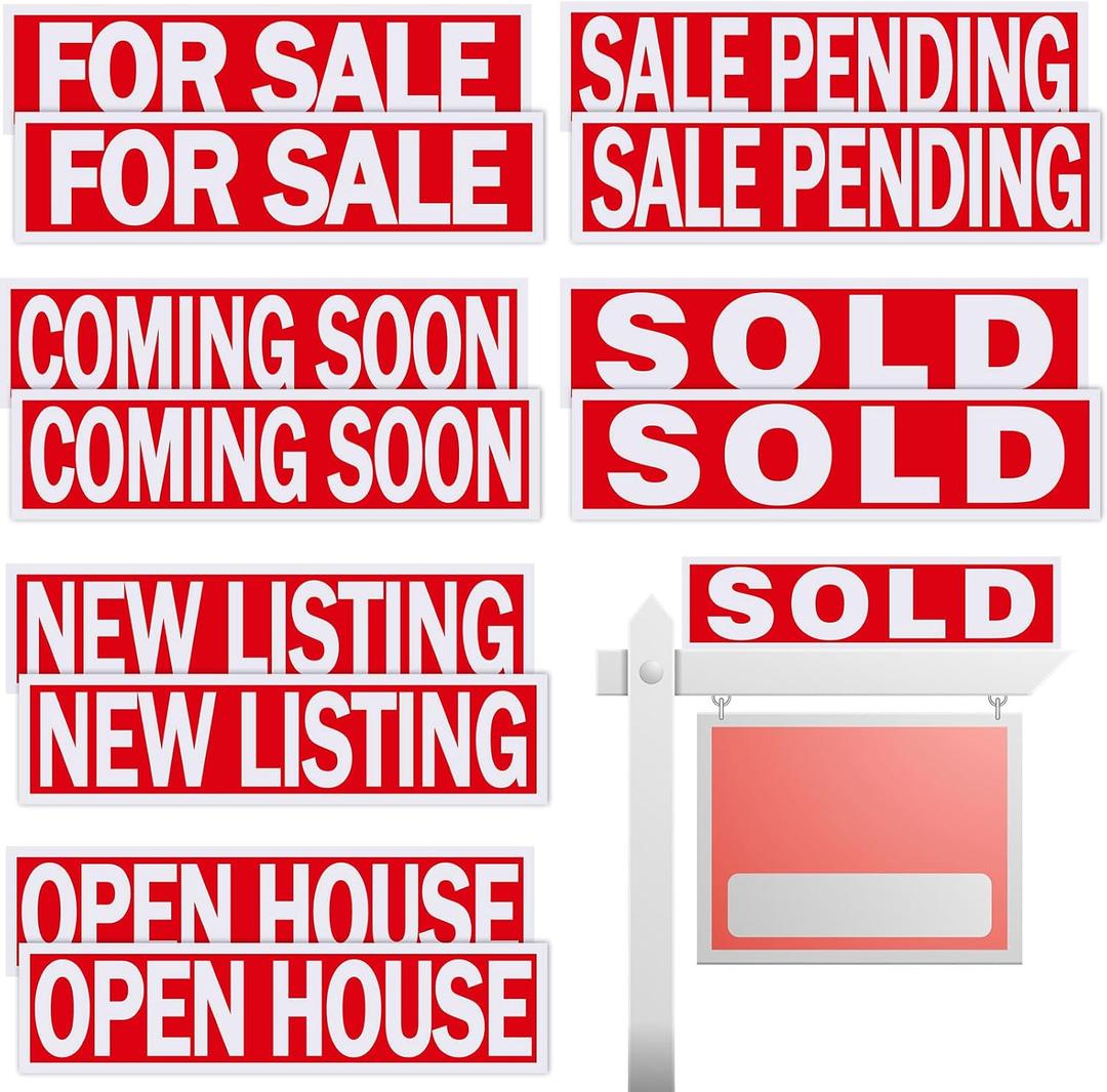 Juexica 12 Pcs Real Estate Rider Signs 24 x 6 Inch Coming Soon, for Sale, Pending, Sold Waterproof Signs Rider Real Estate with Different Messages(Red with White)