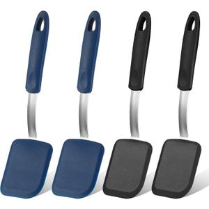 Gejoy 4 Pcs Silicone Cookie Spatula Turner Mini Brownie Spatula Flexible Silicone Spatulas Nonstick Cookware Heat Resistant No Scratch Flipper Baking Utensils for Egg Pancake(Blue, Gray)