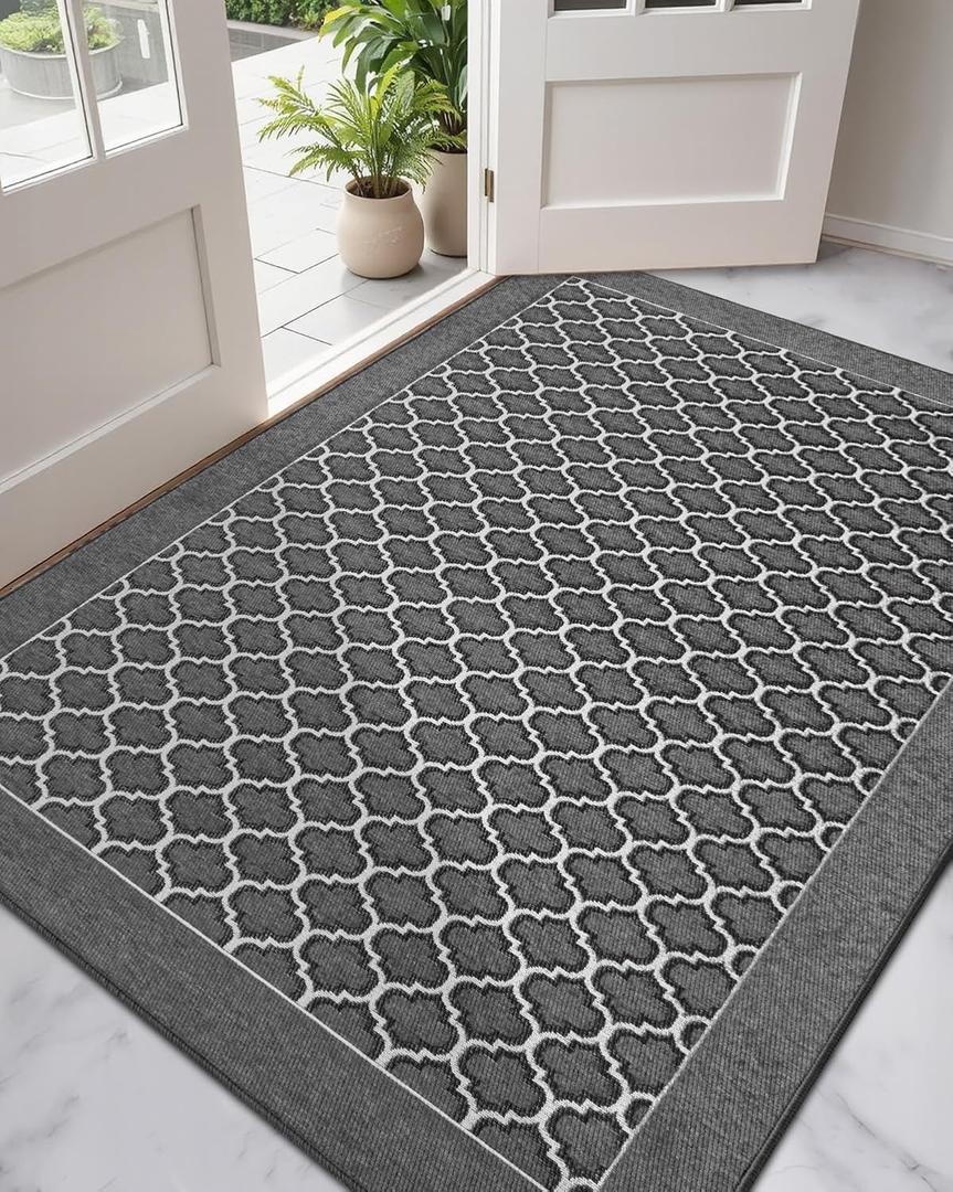 DEXI Entryway Door Mat Inside, Front Entrance Doormat Thin Low Profile, Large Non Slip Mats Absorbent for Home Entry Floor, 29x48, Floral Grey