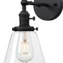 PERMO Industrial Black Wall Sconce with On/Off Switch and Funnel Flared Clear Glass Shade for Living Room Bathroom Bedroom