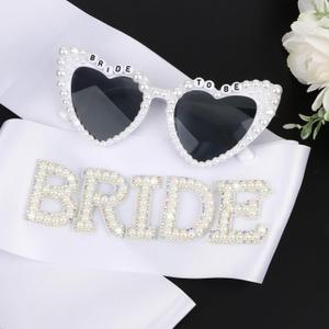 CIEHER Bride Heart Sunglasses & Bridal Sash Set for Bride to Be Gifts Bachelorette Party Favors Bridal Shower Decorations