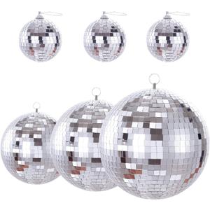 Silver Disco Ball 6 Pack Big Mirror Balls Decor Christmas Silver Hanging Party Disco Ornament for DJ Light Effect Stage Prop Xmas Party Home Decorations(3.2'', 6'', 8'',10'')