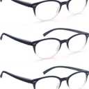 Black Reading Glasses Women Cute Small Round Readers +2.00 for Small Head/Petite Face,Lightweight Cheaters Reading Glasses w/Comfortable Spring Hinges 3 Pack
