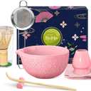 Matcha Whisk Set Matcha Kit - 7 Pcs Japanese Tea Set Includes Matcha Bowl with Spout,Bamboo Whisk with Ceramic Holder,Bamboo Scoop and Rest,Sifter,Tea Towel, for Ceremony Matcha Lovers Gift,Pink
