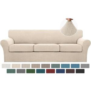 Turquoize 4 Piece Sofa Covers For 3 Cushion Couch Sofa Slipcover Soft Couch Cover For Dogs-Washable Sofa Furniture Covers With 3 Individual Large Cushion Covers Feature Fabric (XL Sofa,Biscotti Beige)