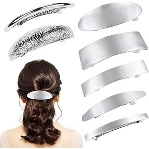 Cinaci 6 Pieces Simple Rectangular Oval Large Silver Spring French Metal Hair Clips Square Hair Barrettes Hair Clamps Grips Ponytail Holder Accessories for Women Girls Adults