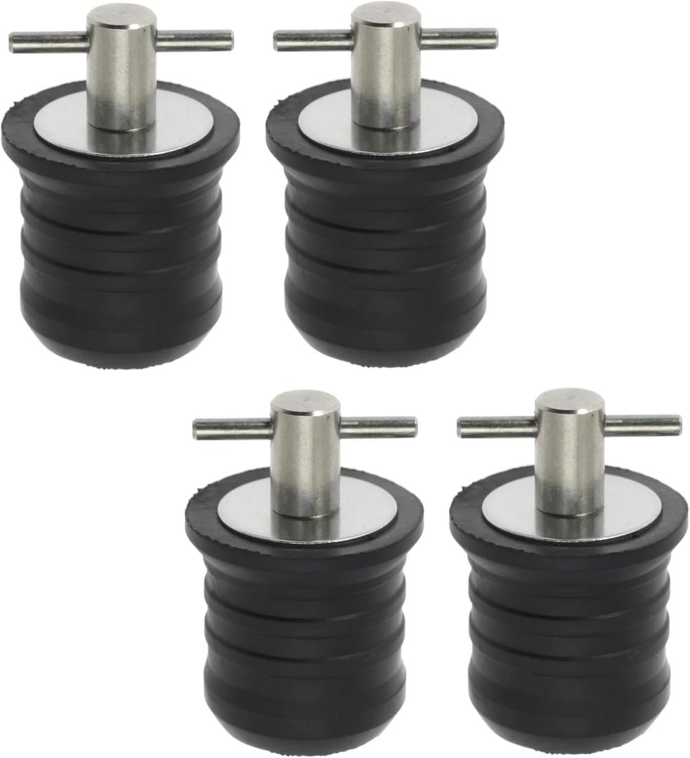 4 Pcs Boat Plug Snap Plugs T Handle Boat Drain Plug Rubber Plugs with Brass/Stainless Steel Handle Marine Twist Plug Boat Accessories (Stainless Steel, 1.25 Inch)