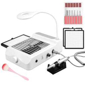 Nail Dust Collector, 80W 4-in-1 Professional Nail Fan Dust Collector with Lamp & Nail Drill 35000RPM, Nail Vacuum Dust Collector for Acrylic Nails Removal Acrylic Gel Nails Polishing
