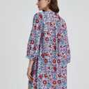YEXPINE Women's Floral Print Cover Up Boho Tassel Tie Neck 3/4 Sleeve Casual Beach Summer Vacation Mini Dress