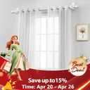 2 Pack No Drill Curtain Rods for Windows 32 to 58 Inch, USFOOK 5/8 Inch Self Curtain Rod with 3M Adhesive Holder, Renter Friendly Drapery Poles with White Round Finials