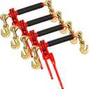 ENJ 4 Pack Folding Handle Load Binder with 2 Grab Hooks, for 3/8-1/2 Grade 70 Transport Chain, Load Binder with 9,400 Pound Working Load Limit