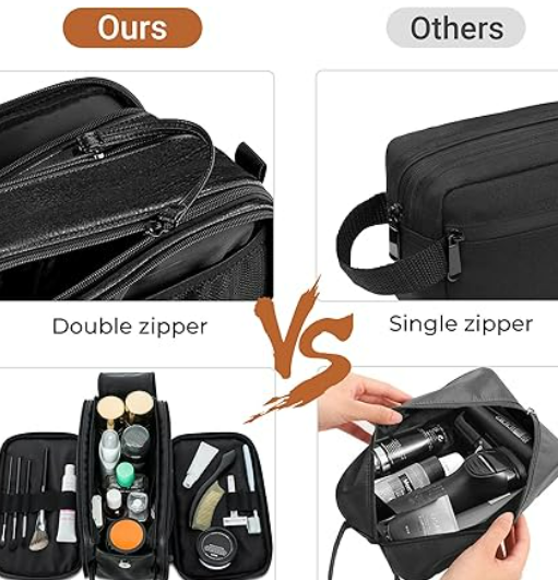 Elviros Toiletry Bag for Men, Large Travel Shaving Dopp Kit Water-resistant Bathroom Toiletries Organizer PU Leather Cosmetic Bags (Large (Pack of 1), Black)