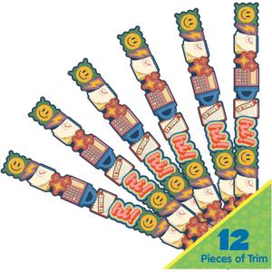 2 x Eureka 846362 S'Cool Era School Icons Extra Wide Decorative Classroom and Bulletin Board Trim for Teachers, 3.25" Wide with 37 Feet Total, Multicolor, 12 Strips