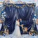 Navy Blue Satin Backdrop Curtains for Parties, 2 Panels 5FTx12FT Wrinkle Free Glitter Background Photo Backdrop Drapes for Wedding Birthday Photography Back Drop Cloth Holiday Festival Decor