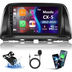[8 Core 4G+64G] Car Radio for Mazda CX-5 2012-2015 with Wireless CarPlay Android Auto,9" Touchscreen Android 13 Car Stereo with Mirror Link WiFi/GPS,Bluetooth,FM/RDS Radio DSP SWC+Backup Camera