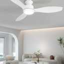 48" Ceiling Fan with Light amd Remote, White Flush Mount Ceiling Fan with 3 Blades,3 Color Light, 6 Speed, Queit DC Motor, for Bedroom/Outdoor/Patios, White