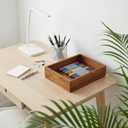 Demigo Acacia Wood Desk Organizer Tray - 9.5x6.7x2 Inch Letter & Stationery Holder for Office, Entryway, Desktop - Natural Wood Catchall for Pens, Mail, Keys