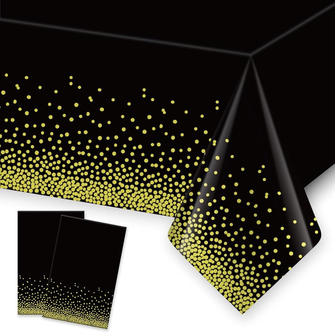 Black and Gold Plastic Tablecloth Graduation Tablecloth Graduation Decorations Class of 2026 2Pcs Disposable Graduation Table Cloths Congrats Grad Table Decor for Graduation Party Decorations Supplies