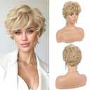 Haloo Blonde Pixie Wigs for Women - Short Natural Layered Haircut Synthetic Heat Resistant Hair Wig for Daily Costume Light Blonde