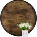 Hanobe Decorative Coffee Table Tray: Brown Wood Tray Round Rustic Wooden Trays Circle Farmhouse Centerpiece Candle Holder for Home Decor Ottoman Counter Display Living Room Organizer 18"