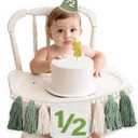 Wild Green Half Birthday Decoration, 1/2 Birthday Boy High Chair Banner with Handmade Hat and Candle, Half Way to One Baby Boy 6 Month Party Supply